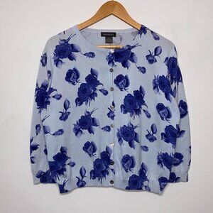 Mendocino Cardigan Cotton Purple Blue Roses Floral Large